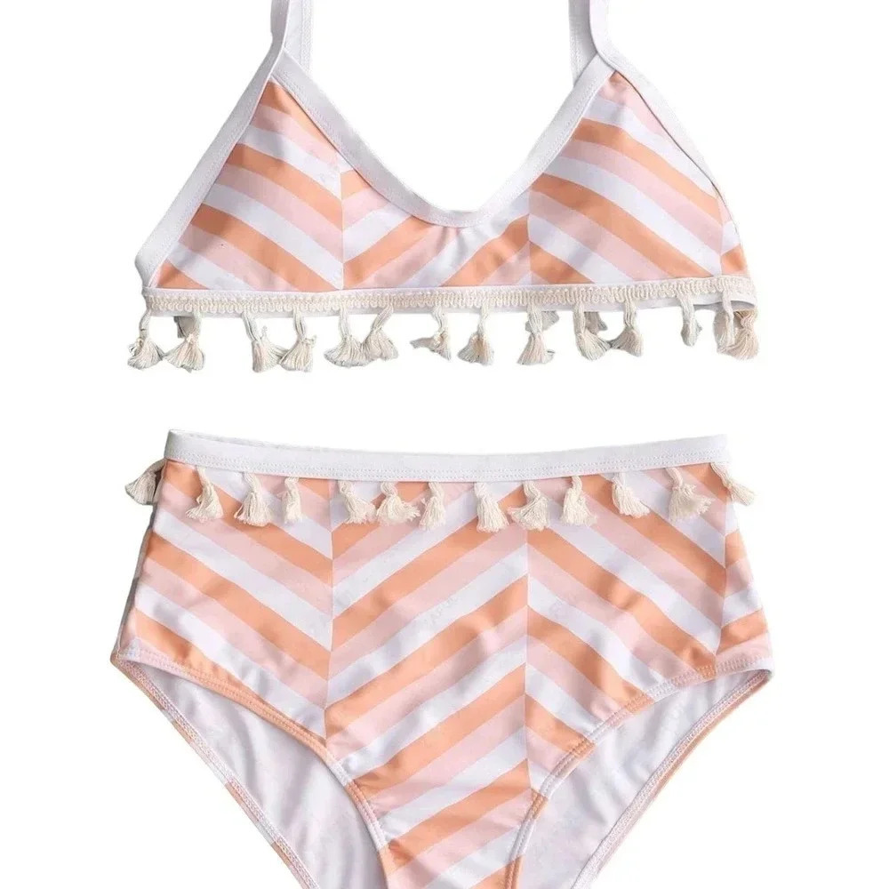 Zigzag Tassel High Waisted Multi Color mix Bikini Set Women Size M